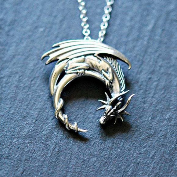 Lakeview Apparel Other - Silver Dragon Serpent Viking Pendant Necklace 20"